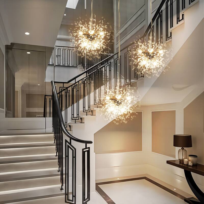8/9/16-Light Modern Glam Linear Sputnik Globe Pendant Island Light Firework Starburst Crystal Chandelier with Crystal Beads