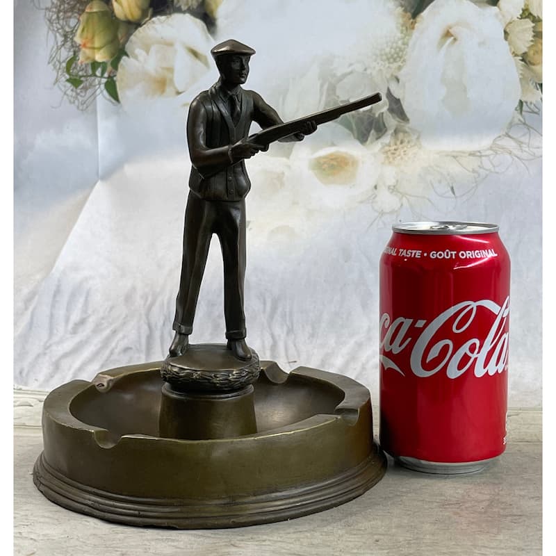 Hunter W/ Rifle Gun Ashtray Bronze Original Milo Art Sculpture 9 Inches X 7 Inches
