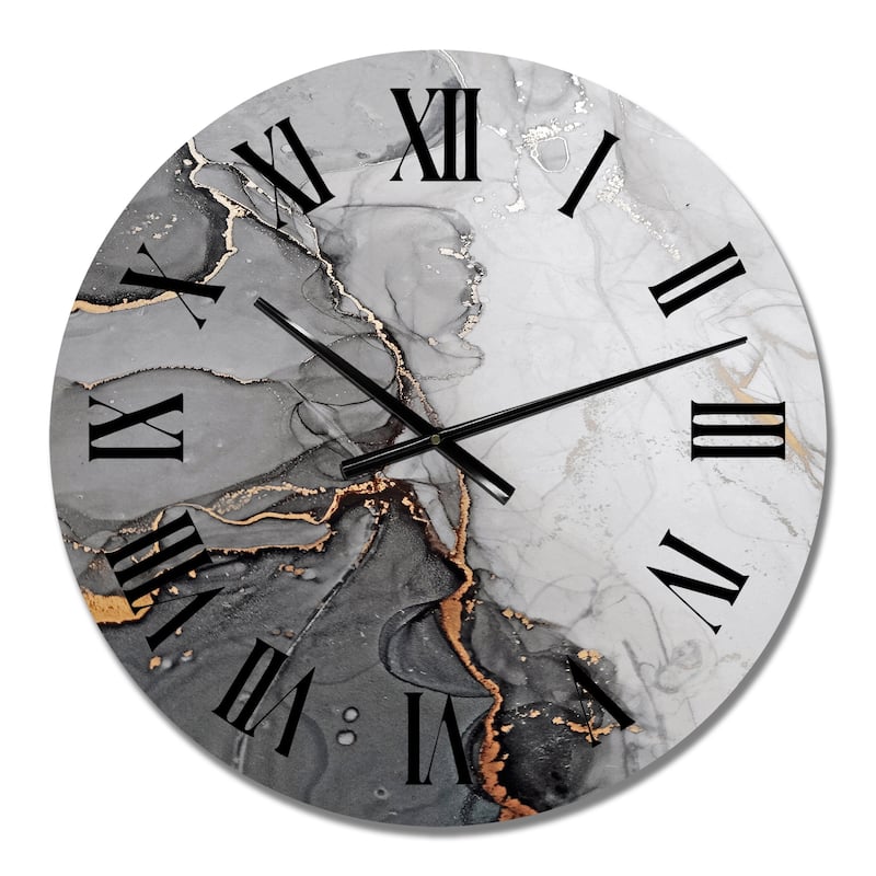 Designart 'Grey And Orange Marble Waves' Modern wall clock - 16 In. Wide x 16 In. High