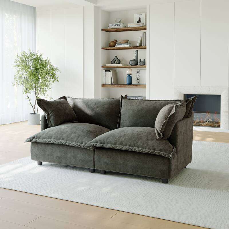 80"W Upholstered Chenille Comfy Cloud Couch Modular Sectional Sofa