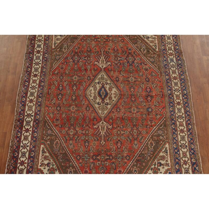 Geometric Hamedan Persian Vintage Area Rug Hand-Knotted Wool Carpet - 6'11"x 10'0"