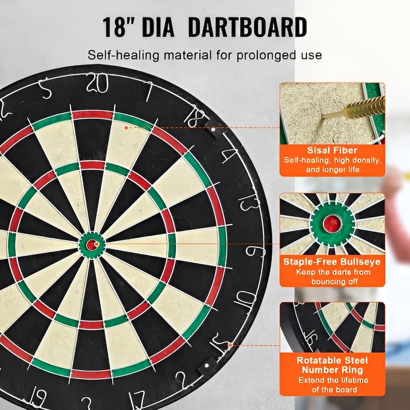 Retro Woodgrain Sisal MDF Dartboard Cabinet with LED & Scoreboard – 18" - 43.3" x 4.3" x 21.3"