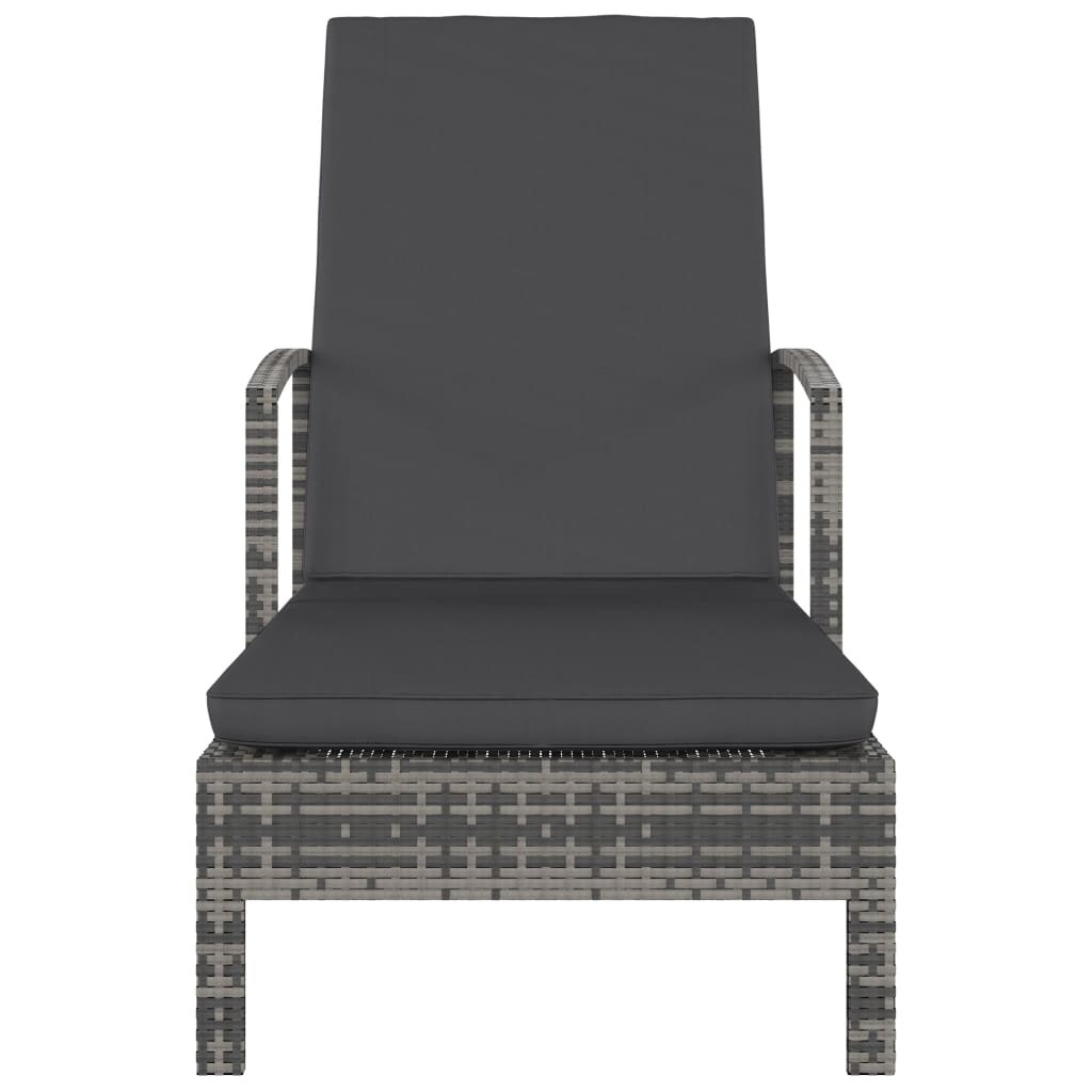 vidaXL Sun Lounger with Armrests Poly Rattan Gray Bed Bath
