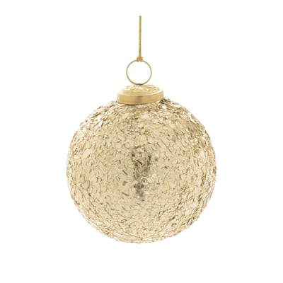 Set of 4 Gold Mosaic Glass Christmas Ornaments 4” Round Ball Holiday Décor with Metal Caps - 4” L x 4” W x 4.25” H