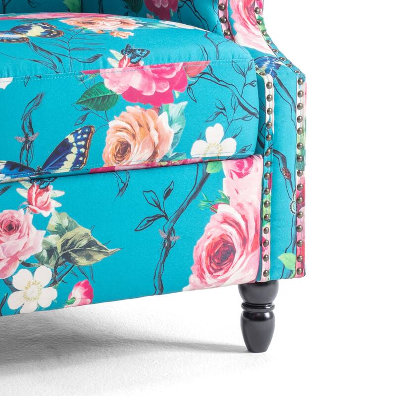 Floral Linen Manual Recliner Chair with Footrest set of 2