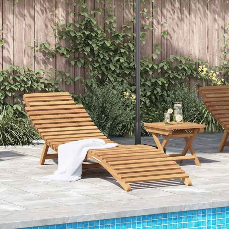 vidaXL Sun Lounger Folding Brown 184 x 55 x 59 cm Solid Teak Wood - 72.4 x 21.7 x 23.2 - Brown (9)