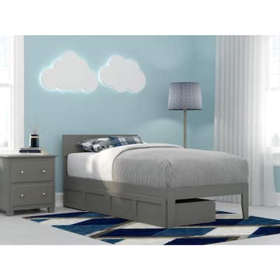 Twin Bed with Drawers - Coastal Cottage Style Grey Bedroom Furniture
