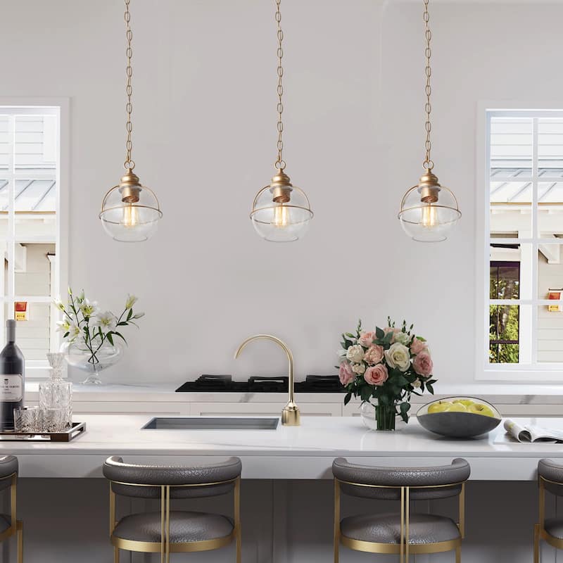 Mid-century Modern 1-light Island Pendant Light Glass Globe Bronze Gold Accent Island Lighting - D 7.5"x H 69"