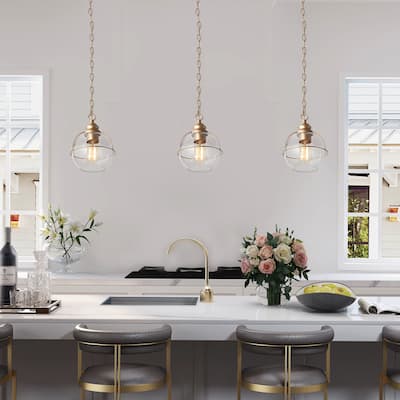 Mid-century Modern 1-light Island Pendant Light Glass Globe Bronze Gold Accent Island Lighting - D 7.5"x H 69"