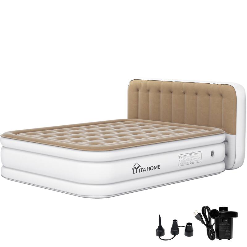 Queen Air Mattress with 31.4" Air Headboard - Brown