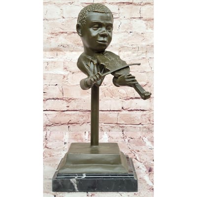 Bronze Boy Playing Violin Sculpture – Musical Bust On Marble Base