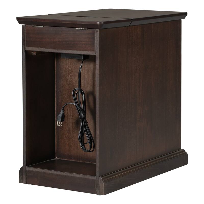 14" Vintage Rectangular Solid Wood End Table with USB Ports and One Multifunctional Drawer