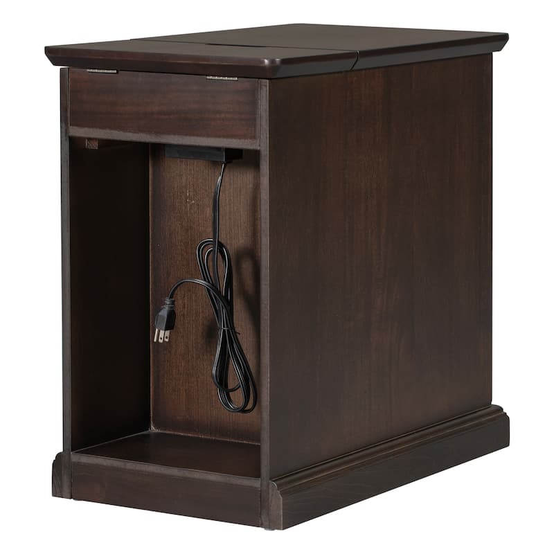Classic Vintage Livingroom End Table with USB Ports and One Multifunctional Drawer - 14'' D x 24.3" W x 23" H