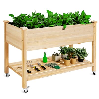 Raised Garden Bed on Wheels, Wood Planter Box with Legs, Liner, Drain Holes, Elevated Garden Bed, Standing Garden Container