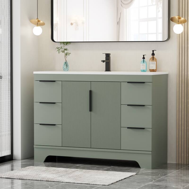 Vertical Stripes Bathroom Vanity Set with Sink Top & Faucet