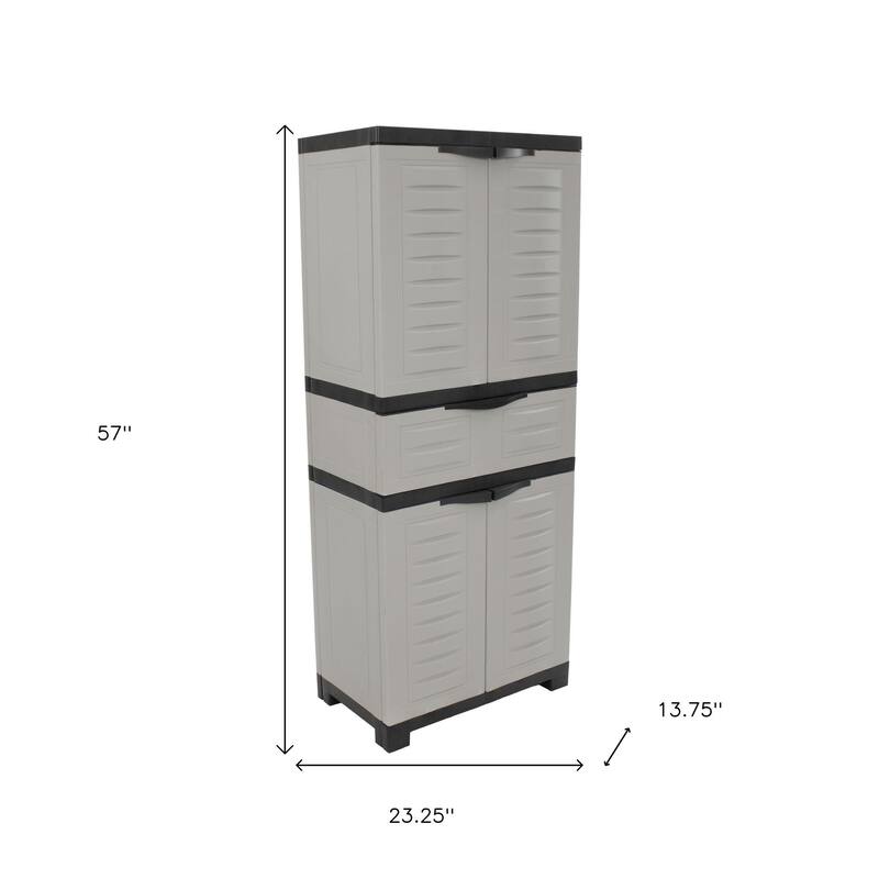 HomeRoots 57" Black And Gray Heavy Duty Plastic Four Door Utility Cabinet - 23.30 in. x 57.00 in. x 13.80 in.