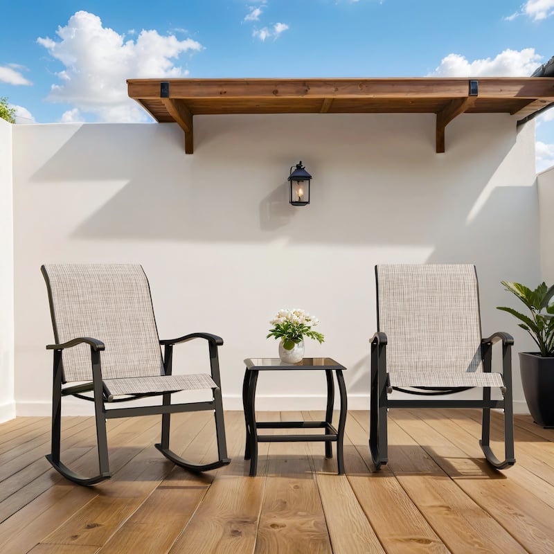 Futzca 3-Piece Outdoor Bistro Set with Rocking Chairs - N/A