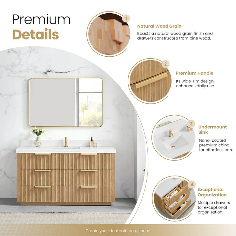 Santarem Single Vanity with Pure White Quartz Stone Top without Mirror