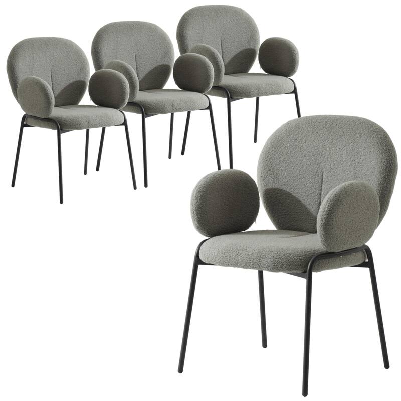 Celestial Boucle Upholstered Iron Dining Chairs Set of 4 by LeisureMod - Grey
