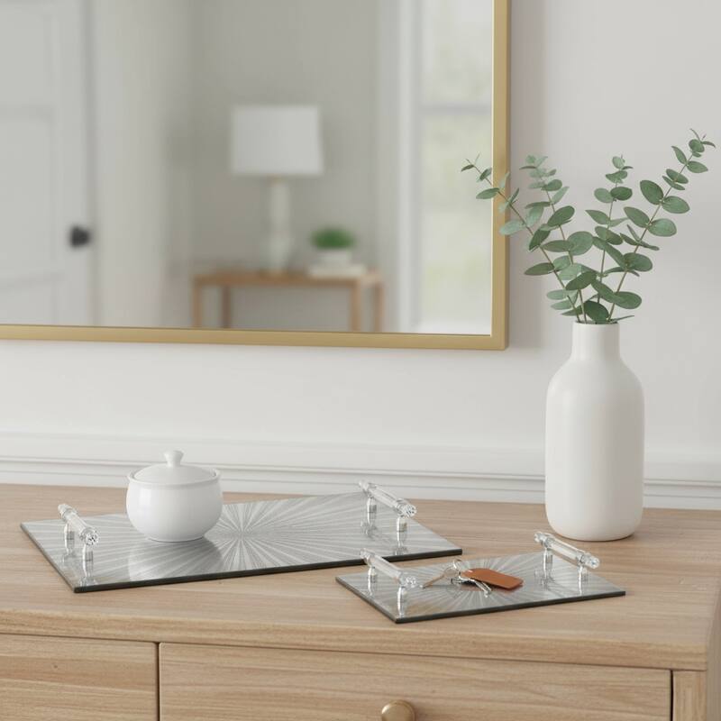 Decorative Pattern Glass Tray with Handles - Chic Home Decor - Accent Tray