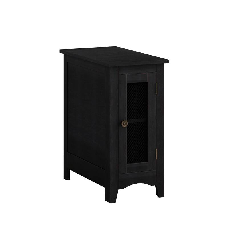 Narrow Accent Side Table with Storage Cabinet and Fixed Shelf Space Saving Design
