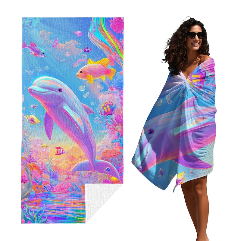 Sea Turtle Dolphin Large Beach Towel Quick Dry Absorbent 30"x60"/35"x70"