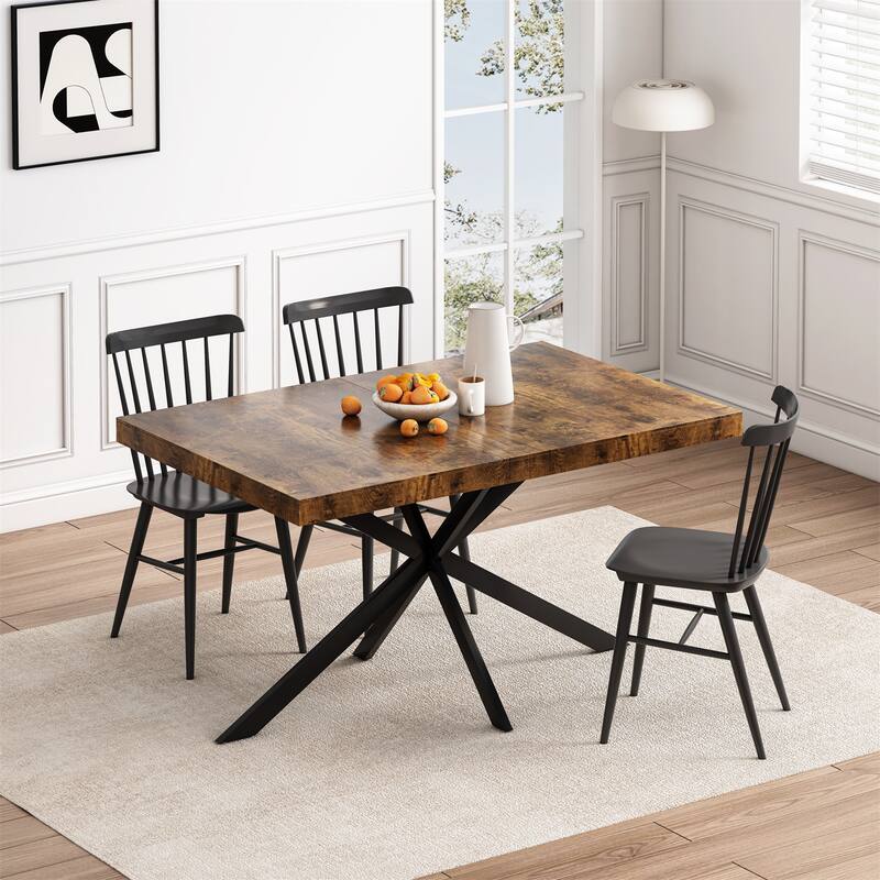 55.11"-70.86"Rectangular Stretch Dining Table w/ Cross Iron Foot Base