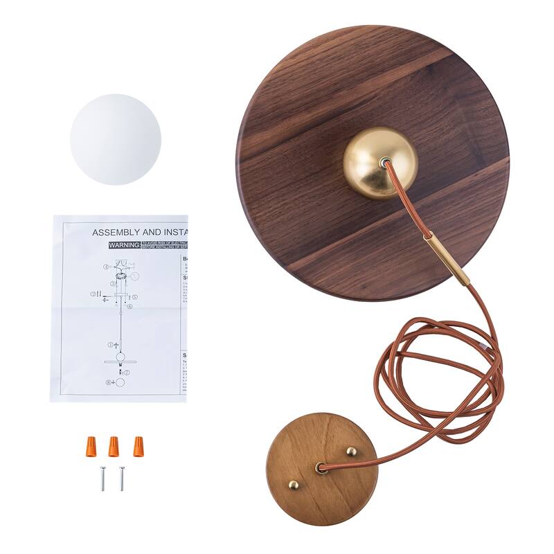 Modern Walnut Flying Saucer Pendant Light for Kitchen Island Lighting - Dia.12-in