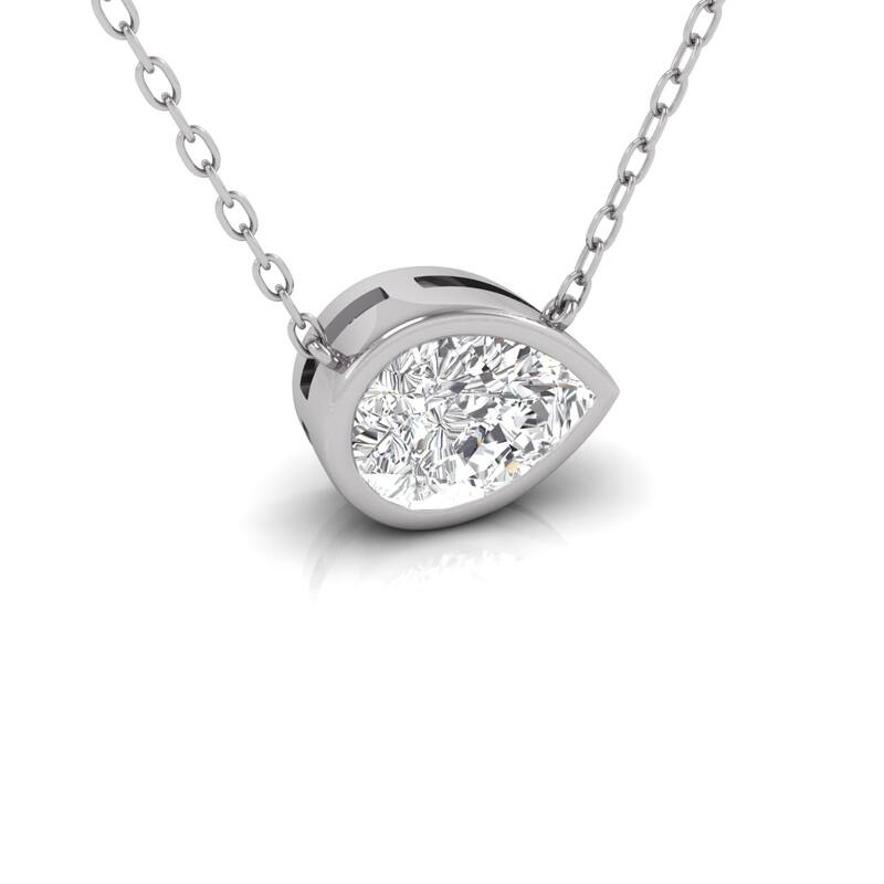Marquee Lab Grown 1/2 Carat Pear Shaped Bezel Set Diamond Solitaire Pendant in 14K White Gold