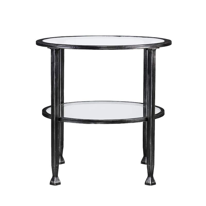 24" Black Glass and Iron Round End Table with Fixed Shelf - 24" x 24" x 24"