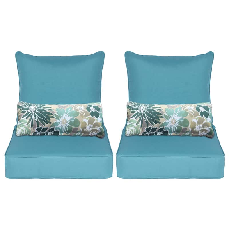 Aoodor 22'' x 24'' Outdoor Deep Seat Chair Cushion Set(Set of 2 Seats, 2 Backs, 2 Pillows） - Blue