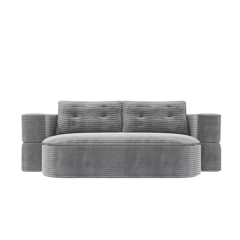 78.7" Modern Convertible Corduroy Sofa Bed with 2 Pillows, Floor Deep Seat Sleeper Couch, Foldable 2-in-1 Sofa for Living Room