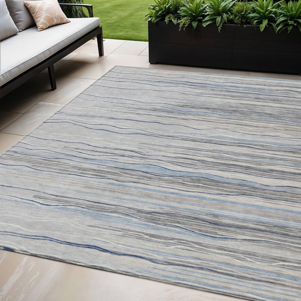 HomeRoots Striped Transitional Rectangle Outdoor Rug
