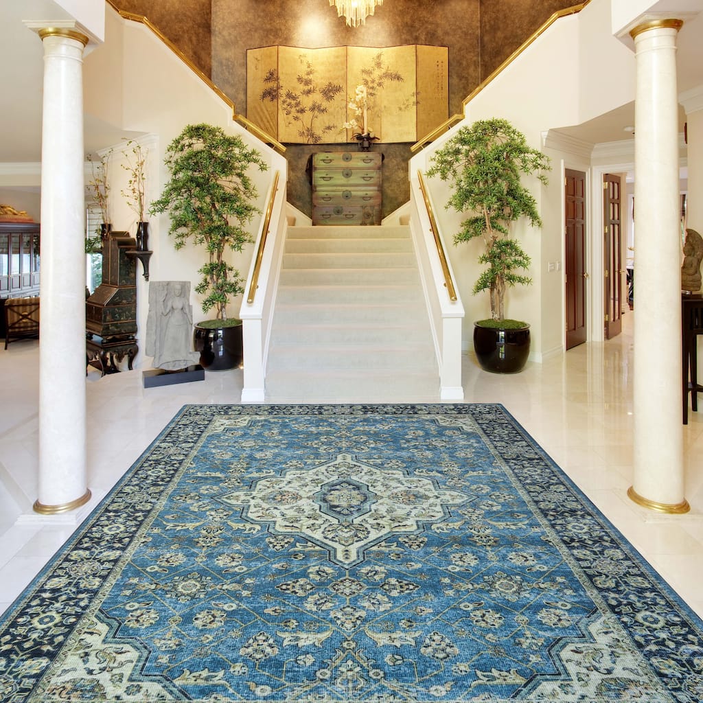 Vintage Distressed Floral Indoor Area Rug or Runner by Superior