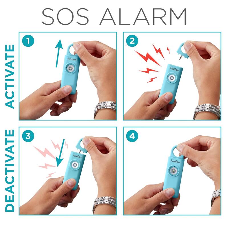Ivation Personal SOS Keychain Alarm, 130 dB Rechargeable Personal Alarm w/LED Strobe Light - Aqua