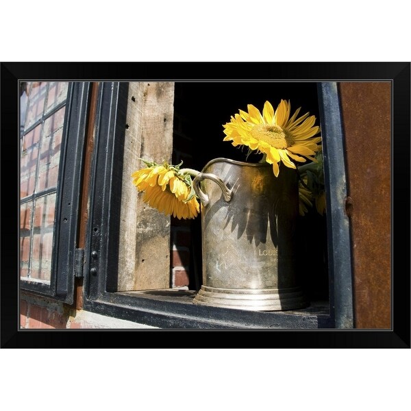 "Sunflowers in pot, Brooklyn" Black Framed Print