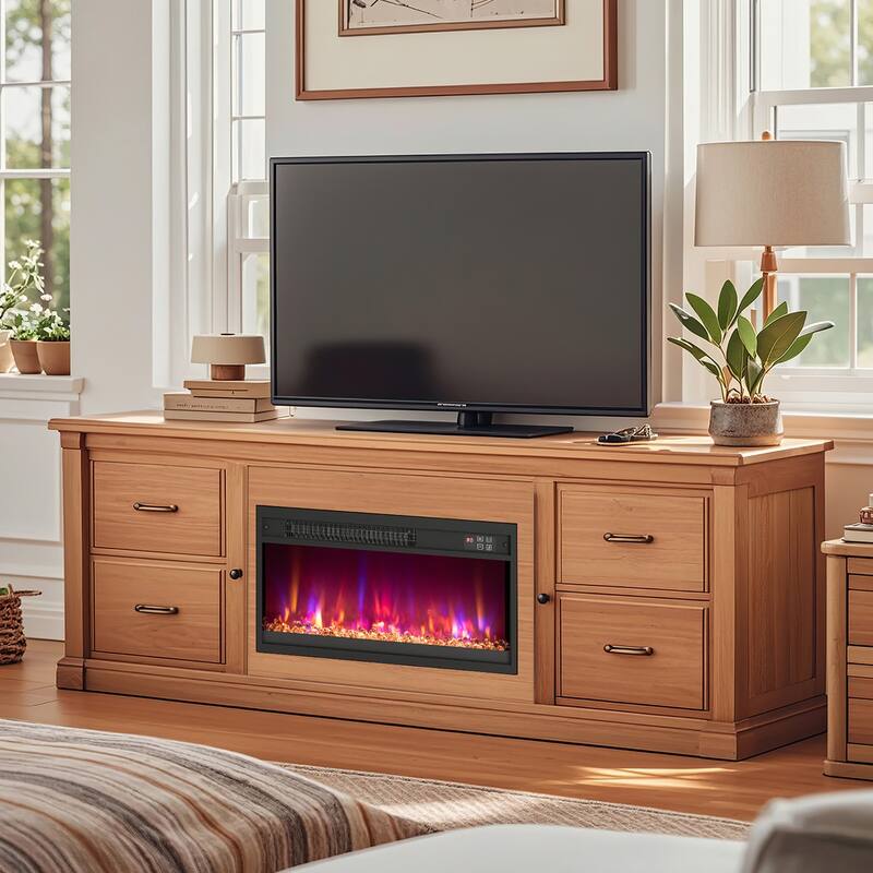 Gymax 23'' Electric Fireplace Insert Recessed 1500W Fireplace Heater