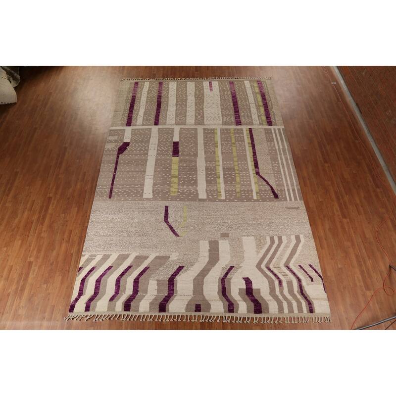 Earth Tone Moroccan Large Area Rug Handmade Beige Wool Carpet - 9'10"x 14'5"