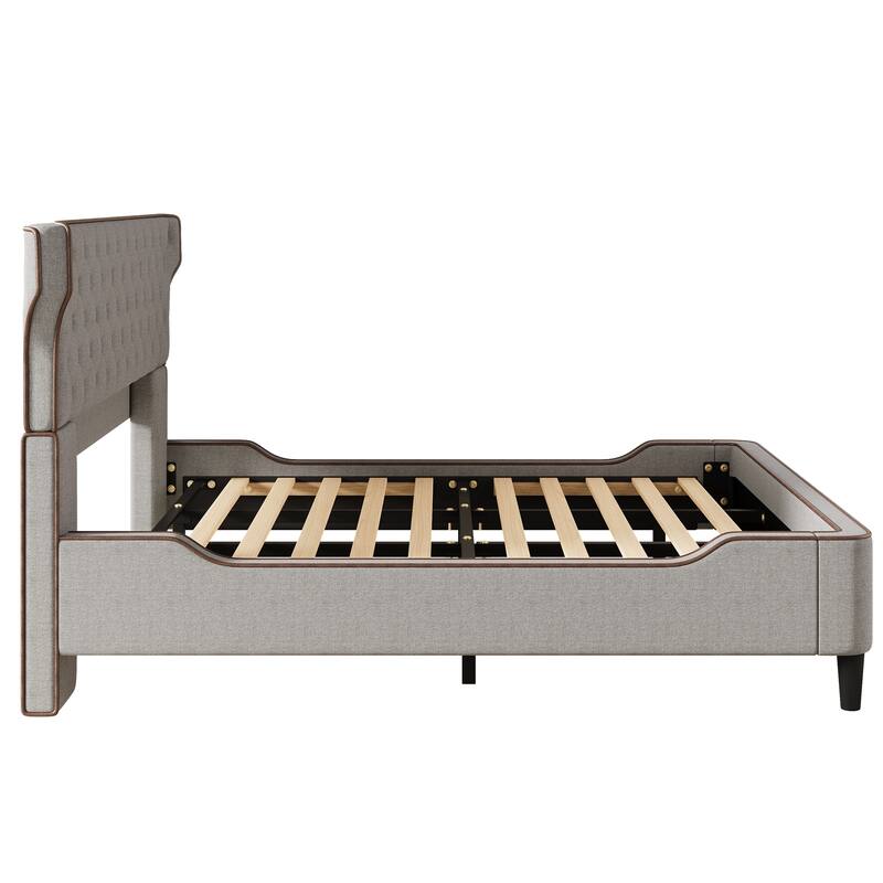 Christopher Knight Home - Aveline Modern Upholstered Platform Bed with Curved Back Headboard and Button Tufted Design