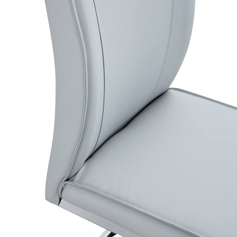 Arched Back Chair Set of 6, Faux Leather Upholstered Dining Chair with Metal Silver Leg, Home Kitchen Chair