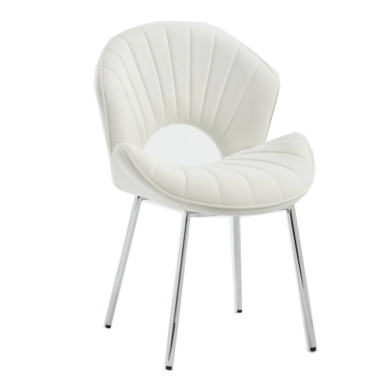 Modern Design Chair Back Hollow, 21.6-inch Enlarged Seat Surface With Silver Legs, Set of 2, Velvet Fabric