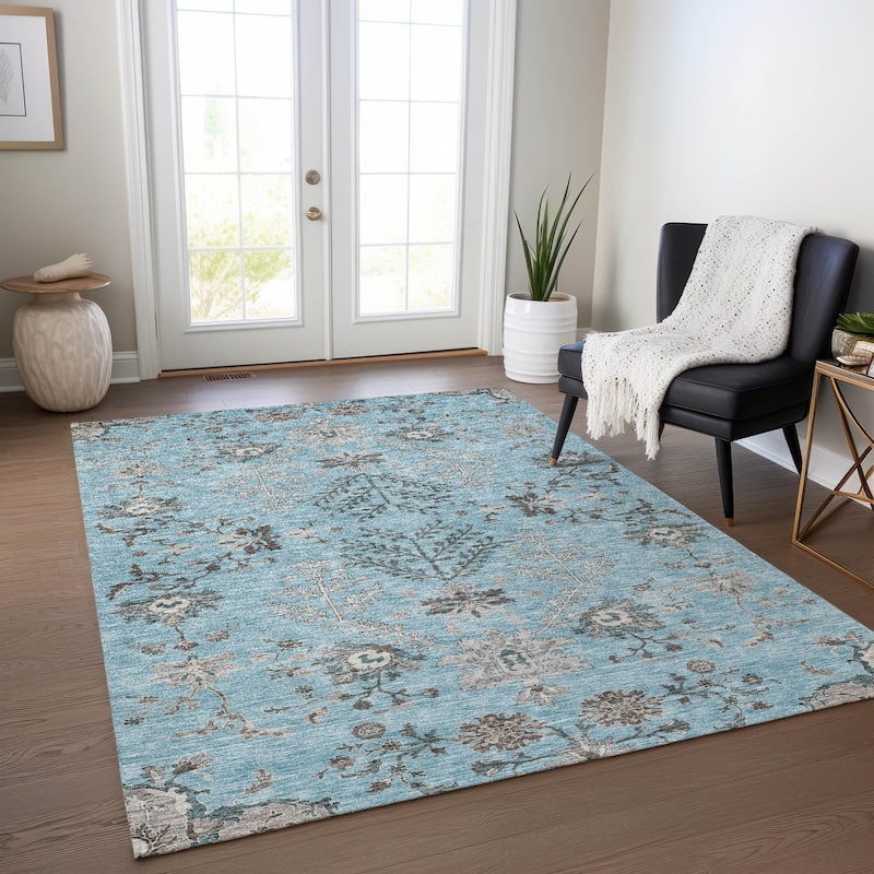 Machine Washable Indoor/ Outdoor Boho Traditional Chantille Rug - Sky - 2'6" x 3'10"