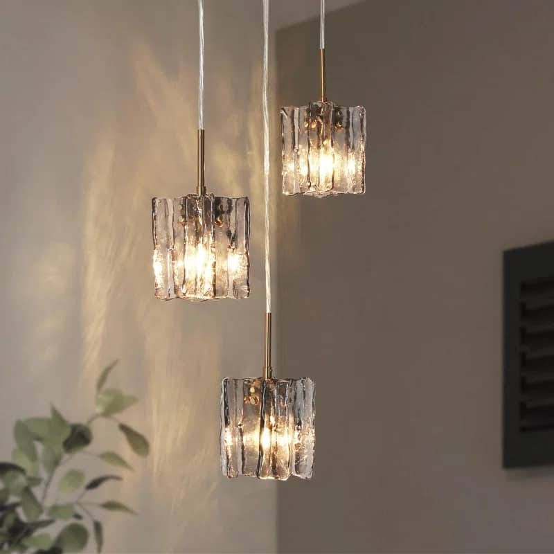 Kasy Modern 3-Light Linear Chandelier Textured Glass Pendant Lights for Kitchen Island Dining Room - L 18.1" x W 4.7" x H 8.7"