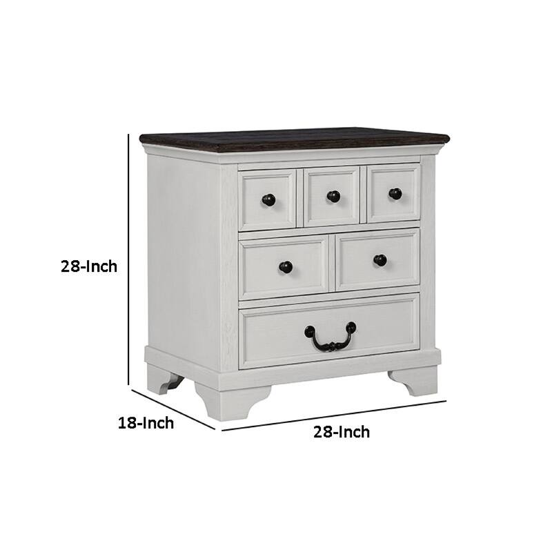 Hamps Nightstand, USB A-C, 3 Drawers, White and Dark Brown, 28 Inch