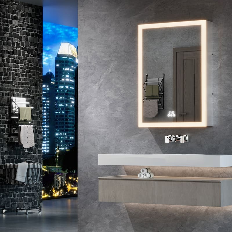 Full-frame LED-lit Medicine Cabinet with Mirrors, Defogger, Clock, Temperature
