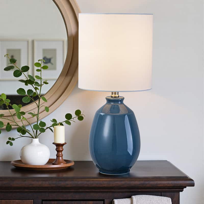 C Cattleya 19in Ceramic Table Lamp with Fabric Linen Shade