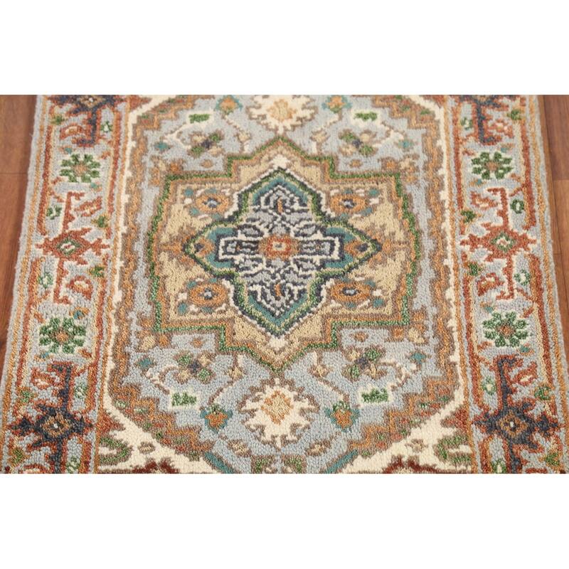 Gray Geometric Heriz Serapi Indian Accent Rug Handmade Wool Carpet - 2'0"x 3'0"