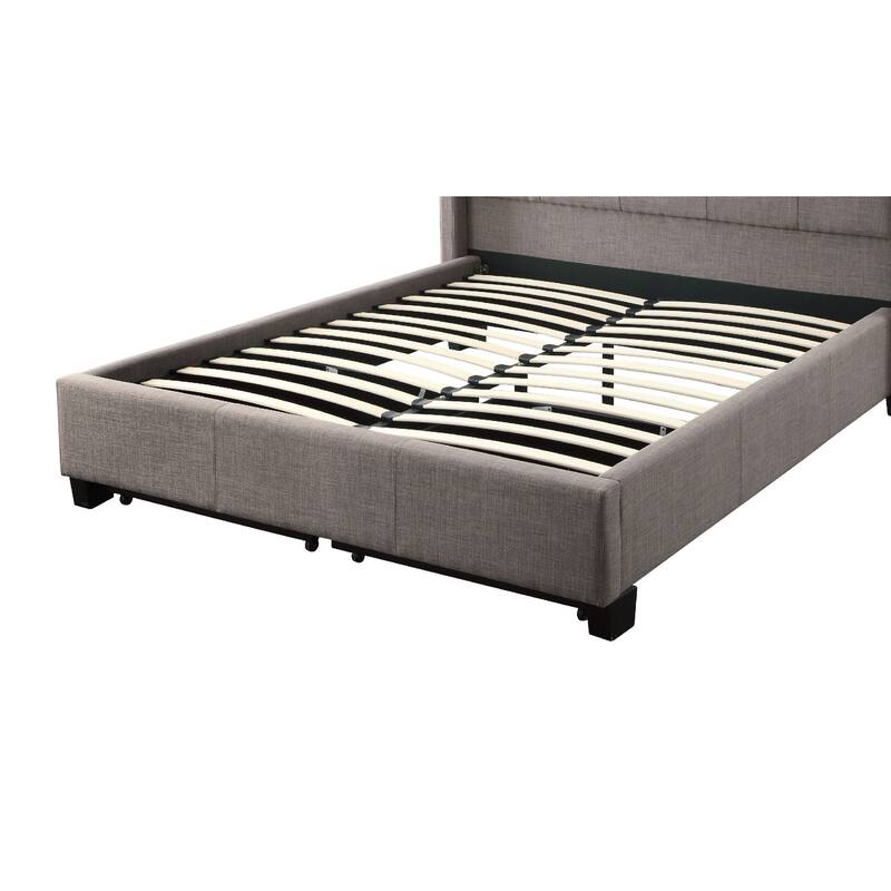 Le Low Profile Queen Uphosltered Bed with Storage, Linen, Gray
