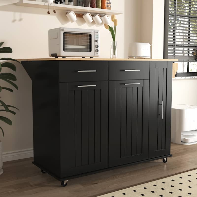 Modern Kitchen Cart with Drop Leaf, 3-Tier Pull-Out Cabinet,Adjustable Shelves,Rolling Island with Towel Rack & Storage Drawers