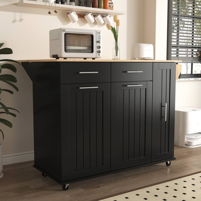 Roomfitters Kitchen Island with Drop Leaf, Kitchen Storage Cart with 3 Tier Pull Out Cabinet Organizer, Internal Storage Rack